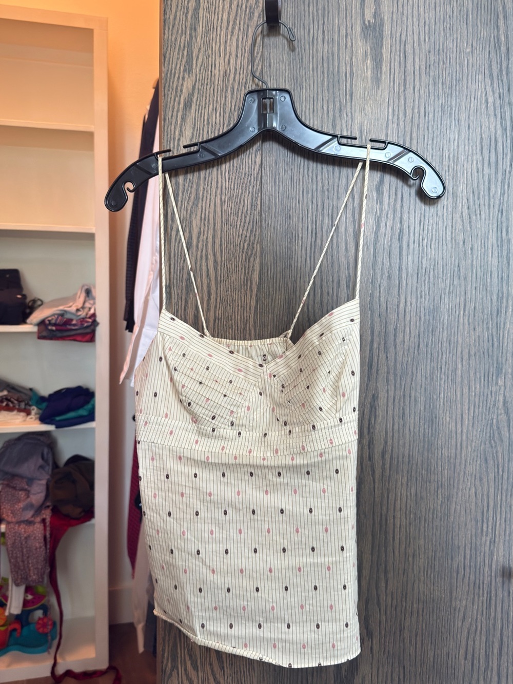 BCBGMaxAzria Cream Dot-Print Spaghetti Strap Top